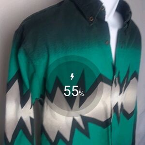 El General Cowboy Shirt M Western White Lightning Green Long Sleeve Mens D2